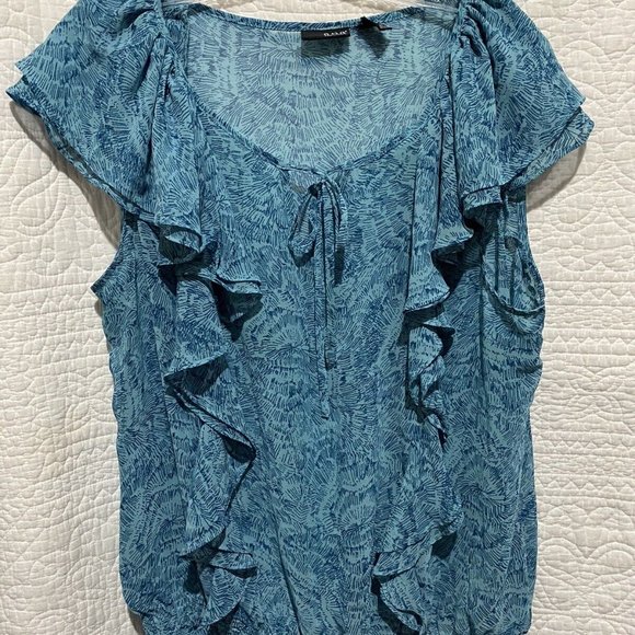 A.N.A. A NEW APPROACH BLUE SHORT SLEEVE SHEER RUFFLE BLOUSE XL-EUC - Picture 1 of 6